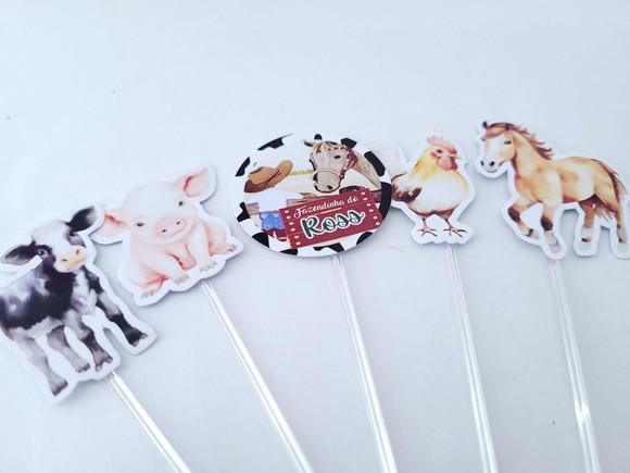 Toppers de Docinhos Animais Aquarelas Fazendinha
