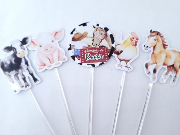 Toppers de Docinhos Animais Aquarelas Fazendinha