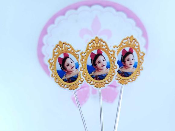 Toppers Docinhos Espelho da Branca de Neve com Foto