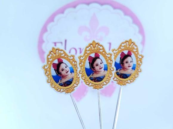 Toppers Docinhos Espelho da Branca de Neve com Foto