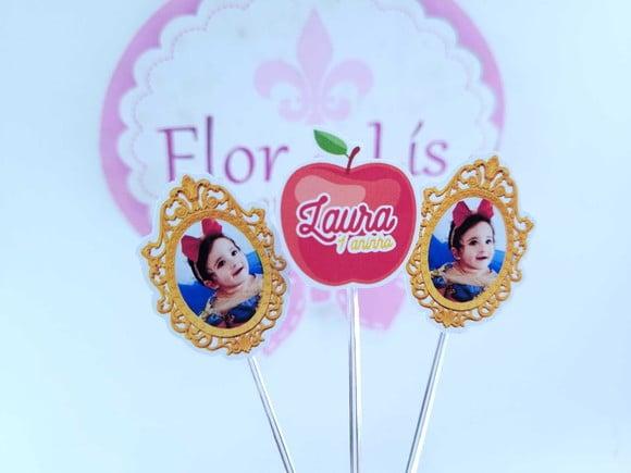 Toppers Docinhos Espelho e Macã da Branca de Neve com Foto