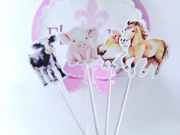Toppers Fazendinha Animais Aquarela