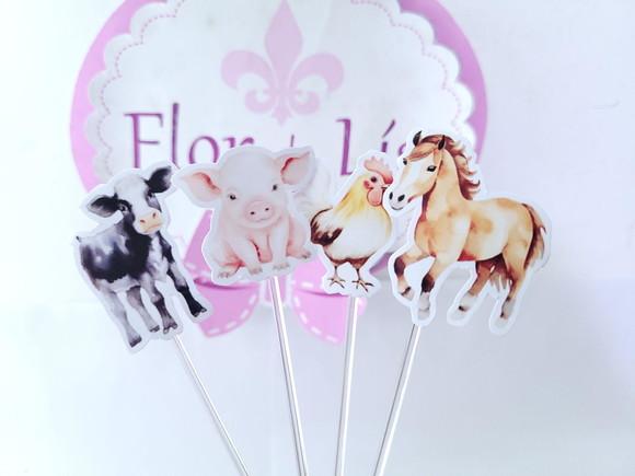 Toppers Fazendinha Animais Aquarela