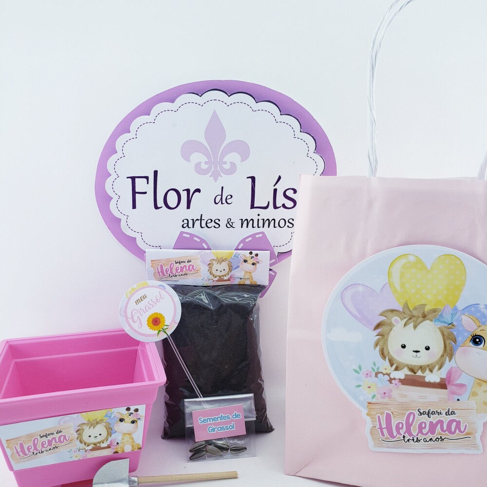 Kit Plantação Safari Rosa Aquarela Menina Jardim com Sacola