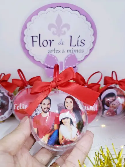 Bolinha de Árvore de Natal Personalizada com Foto Natalina