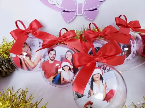 Bolinha de Árvore de Natal Personalizada com Foto Natalina
