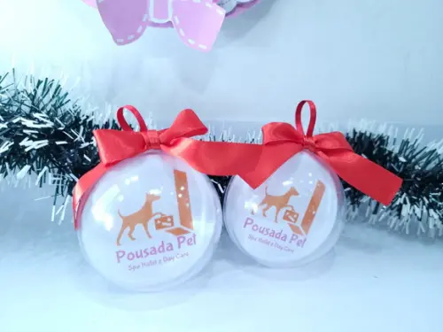 Bolinha de Natal Empresa com Logo Petshop Personalizada