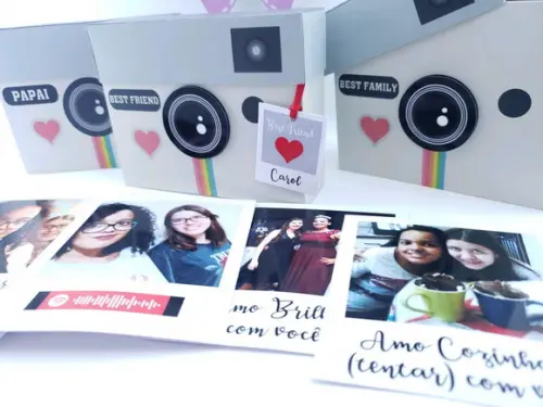 Caixa com Fotos Polaroid Retrô Presente