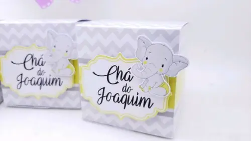 Caixa Cubo Elefantinho Chá de Bebê Personalizado
