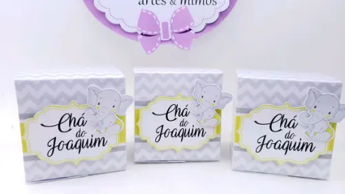 Caixa Cubo Elefantinho Chá de Bebê Personalizado