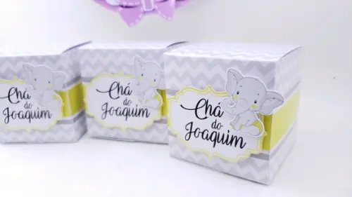 Caixa Cubo Elefantinho Chá de Bebê Personalizado