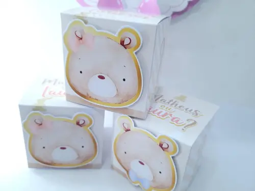 Caixa Cubo Ursinho Aquarela Chá Revelação Menino ou Menina