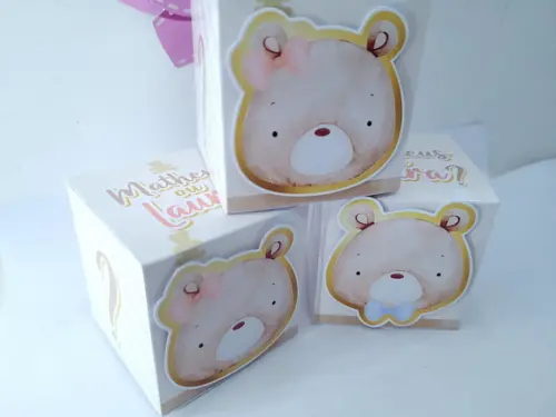 Caixa Cubo Ursinho Aquarela Chá Revelação Menino ou Menina