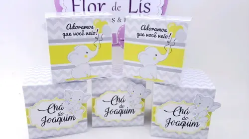 Caixa Cubo Elefantinho Chá de Bebê Personalizado