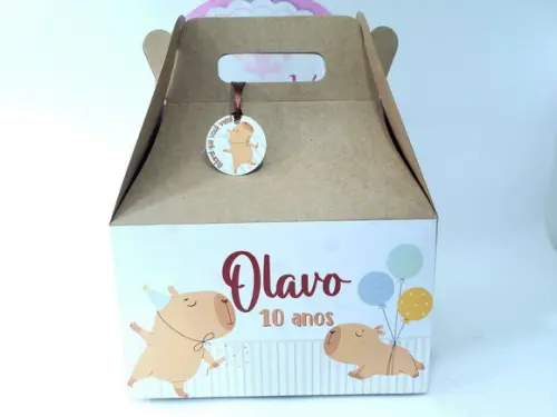 Caixa Lanche Capivara Menino Kraft Maleta Grande Lembrancinh