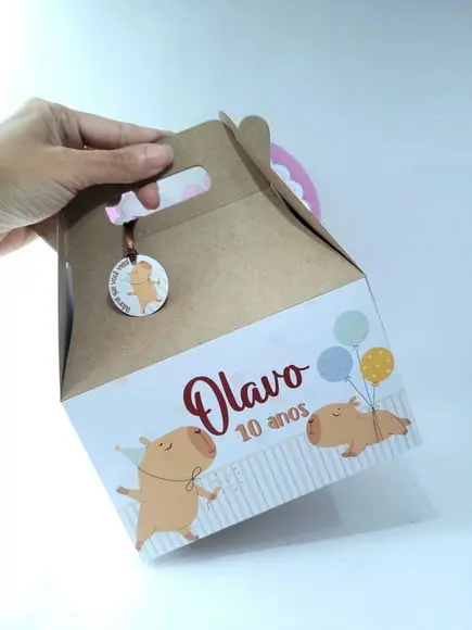 Caixa Lanche Capivara Menino Kraft Maleta Grande Lembrancinh