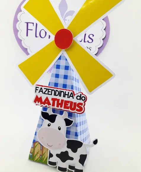 Caixa Fazendinha Moinho Personalizado Menino e Animais