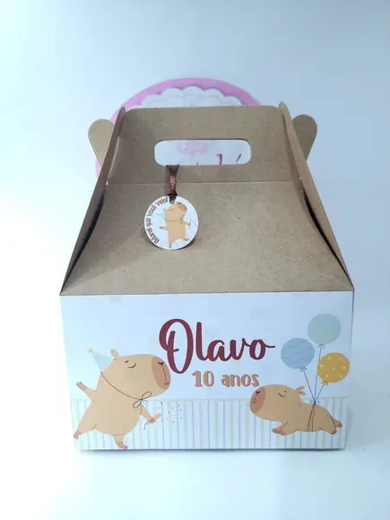 Caixa Lanche Capivara Menino Kraft Maleta Grande Lembrancinh