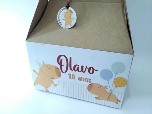 Caixa Lanche Capivara Menino Kraft Maleta Grande Lembrancinh