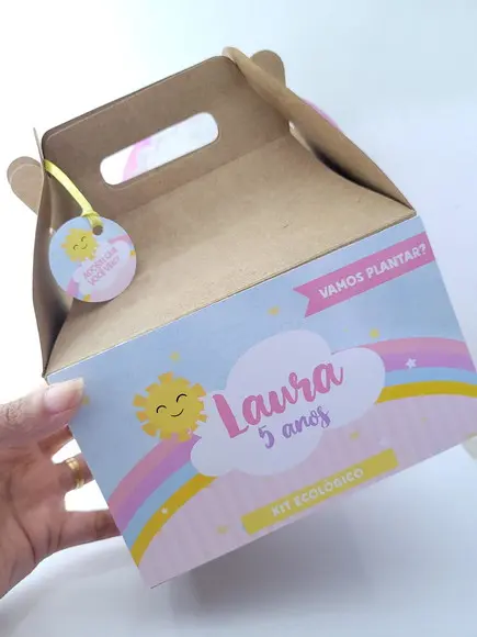 Caixa Lanche Maleta Grande Arco Íris e Raio de Sol Aquarela
