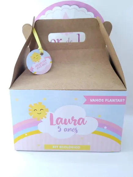 Caixa Lanche Maleta Grande Arco Íris e Raio de Sol Aquarela