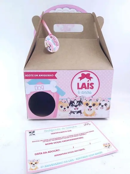 Caixa Maleta Adote Um Cachorrinho com Certificado de Adoção