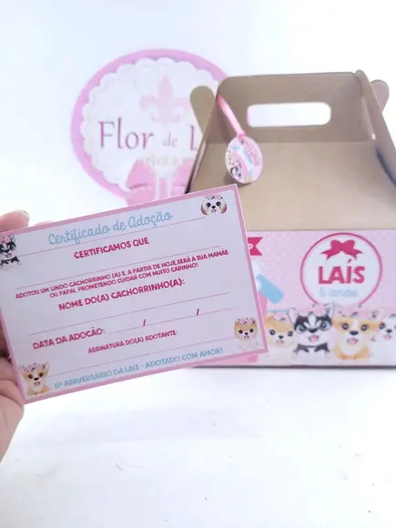 Caixa Maleta Adote Um Cachorrinho com Certificado de Adoção