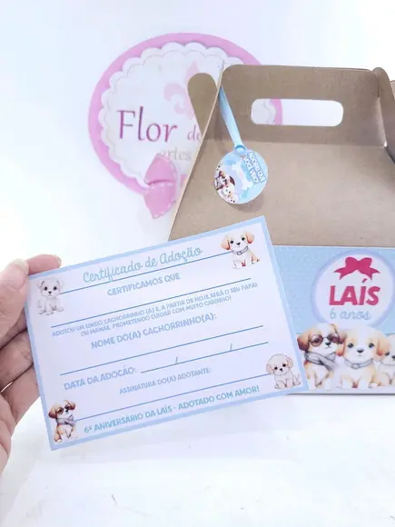 Caixa Maleta Adote Um Cachorrinho com Certificado Menino