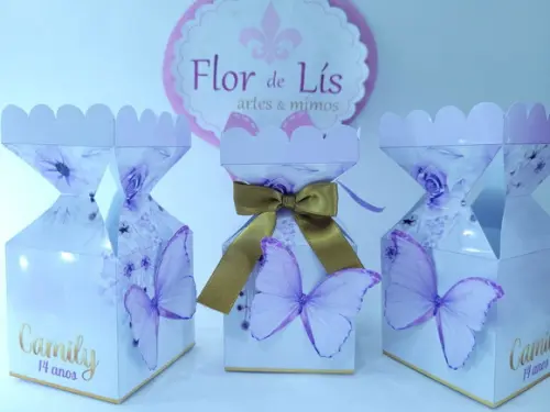 Caixa Meia Bala Borboletas Jardim Encantado Lilás