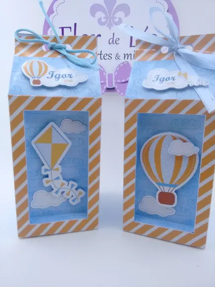 Caixa Milk Luxo Pipas e Balões com Visor Personalizada