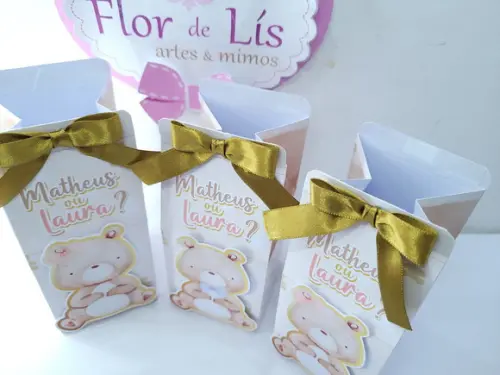 Caixa Milk Personalizada Ursinhos Aquarela Chá Revelação