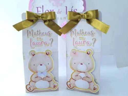 Caixa Milk Personalizada Ursinhos Aquarela Chá Revelação
