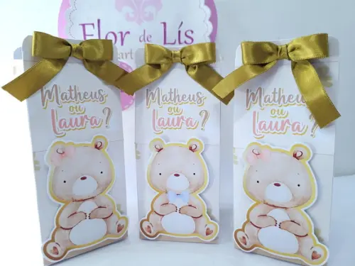 Caixa Milk Personalizada Ursinhos Aquarela Chá Revelação