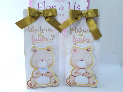 Caixa Milk Personalizada Ursinhos Aquarela Chá Revelação
