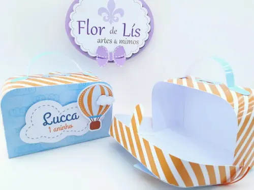 Caixa Personalizada Mala de Viagem Papel Pipas e Balões