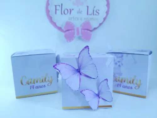 Caixinha Cubo Borboletas Lilás Jardim Encantado