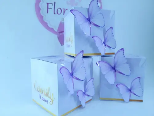 Caixinha Cubo Borboletas Lilás Jardim Encantado