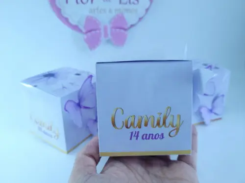 Caixinha Cubo Borboletas Lilás Jardim Encantado
