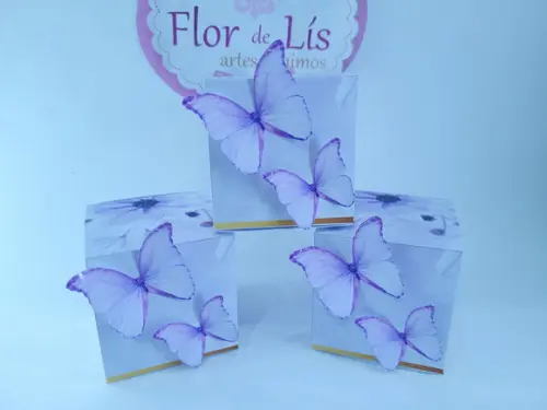 Caixinha Cubo Borboletas Lilás Jardim Encantado