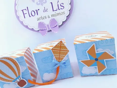 Caixinha Cubo Pipas e Cataventos Festa Personalizada