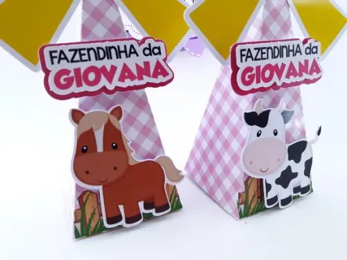 Caixinha Moinho Fazendinha Rosa com Aninai Personalizadas