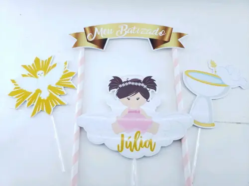 Cake Topper Batizado Menina Topo Bolo