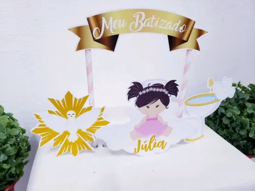 Cake Topper Batizado Menina Topo Bolo