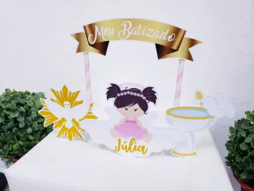 Cake Topper Batizado Menina Topo Bolo