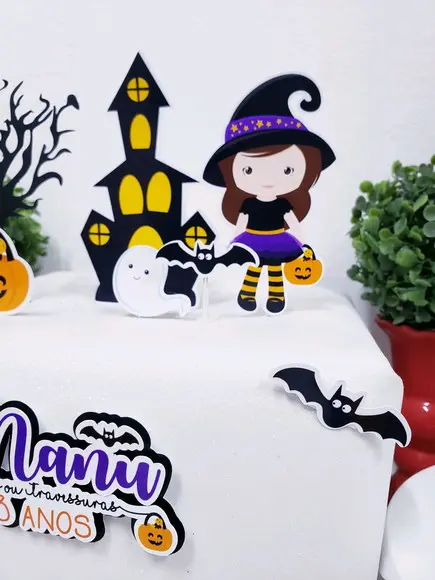Cake Topper Halloween Bruxinha Topo Bolo