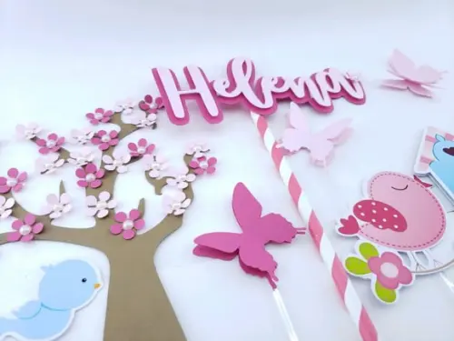Cake Topper Jardim Encantado Passarinhos Luxo Topo Bolo