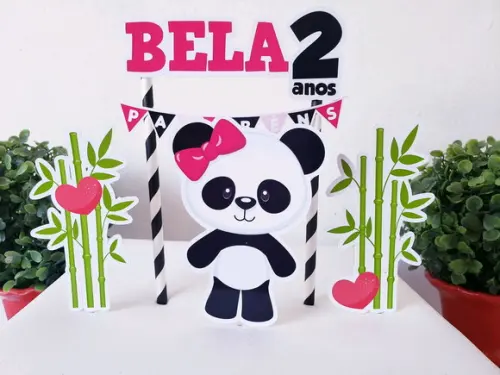Cake Topper Panda Menina Topo Bolo
