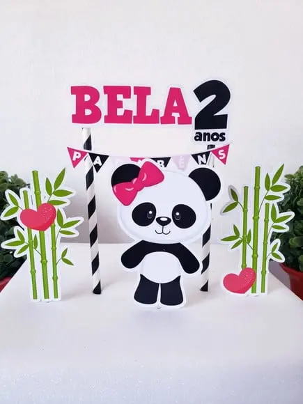 Cake Topper Panda Menina Topo Bolo