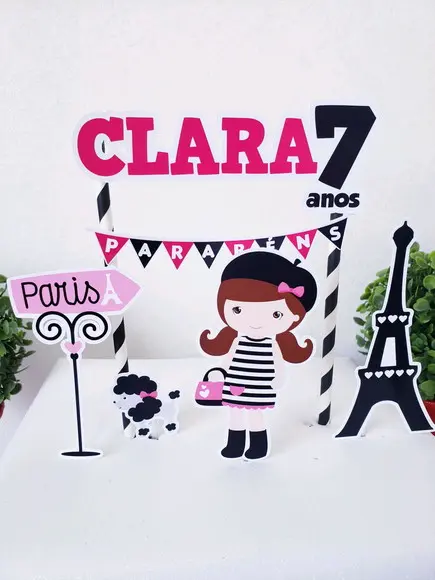 Cake Topper Paris Menina Topo Bolo