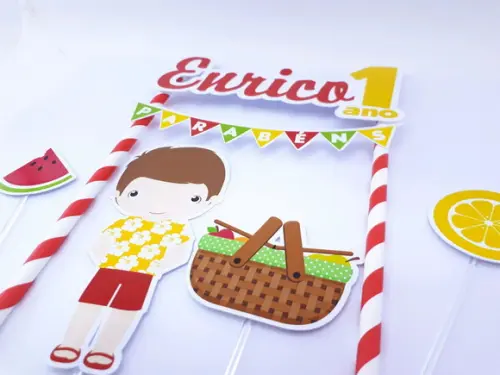 Cake Topper Picnic Menino Topo Bolo